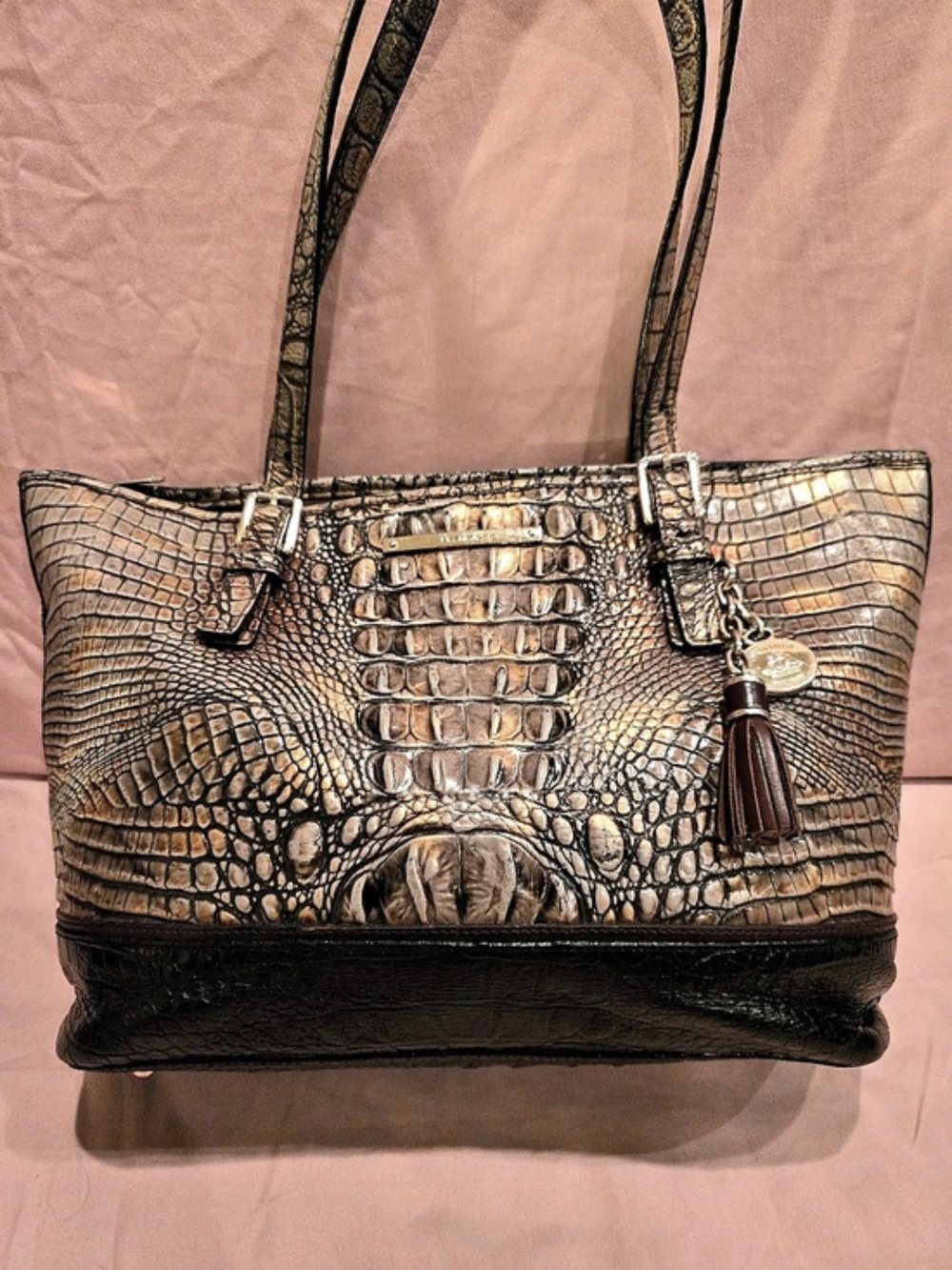 Brahmin Large Duxbury Satchel Tote Brown & Black Metallic🍂✨️🍂